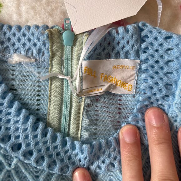 1960s MOD vintage baby blue textured mockneck sleeveless blouse tunic - Made in - Picture 13 of 15